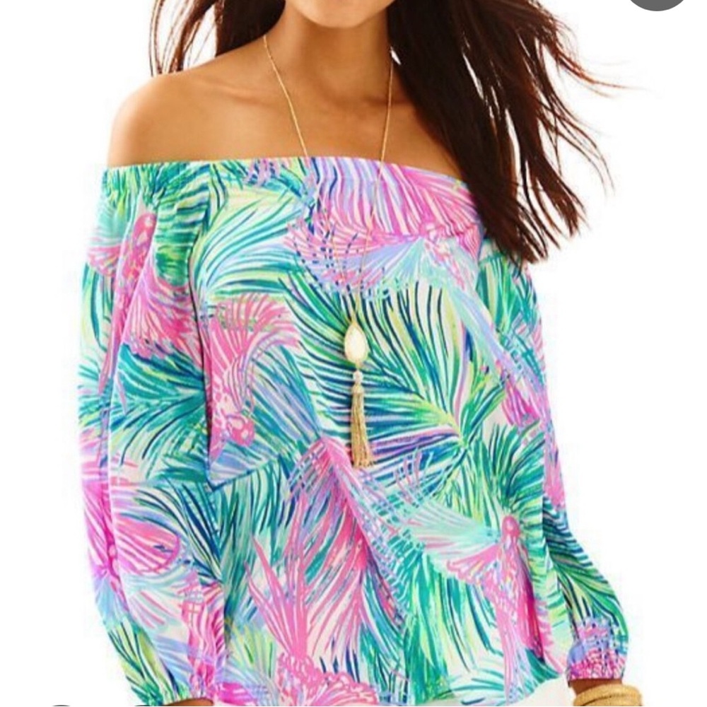 Lilly Pulitzer Medium Adira Off Shoulder Silk Top-Size Small